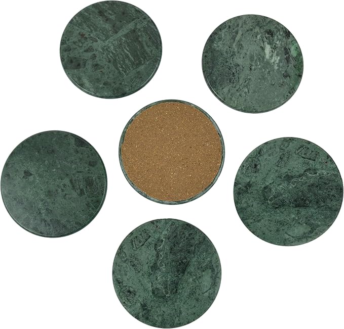 Marble Stone Coasters Mirror Polished Best Marble Stone Coasters with a fine Color and Solid Build Material (6 Pack, Green)
