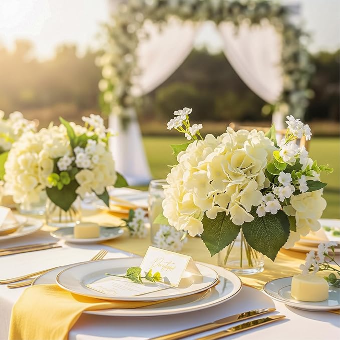 Auihiay 64pcs Silk Hydrangea Artificial Flowers, Champagne Artificial Hydrangea Flowers with Stems, Full Hydrangea Flowers for Wedding Centerpieces, Home, Garden, Party Decoration (Champagne)