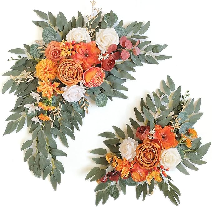 Faux Flower Swag Set of 2 for Wedding Welcome Signs Floral Swag Reception Ceremony Decor Orange