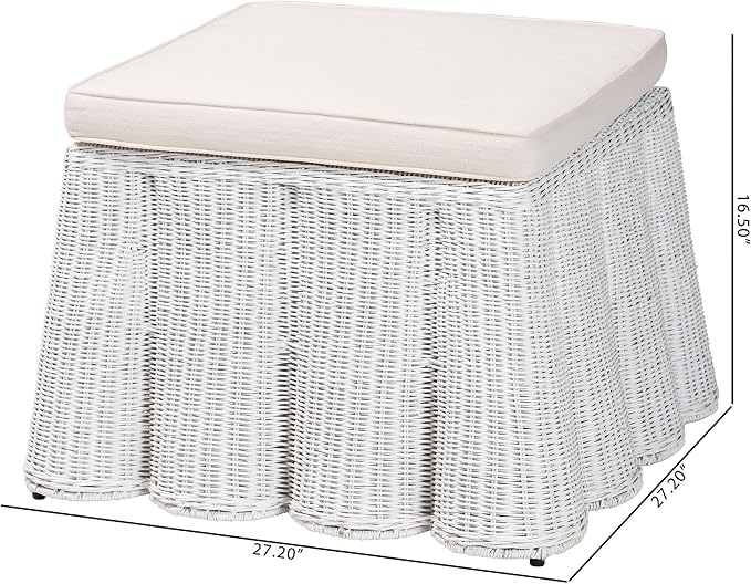 Bali & pari Palm Bohemian White Scallop Rattan Ottoman