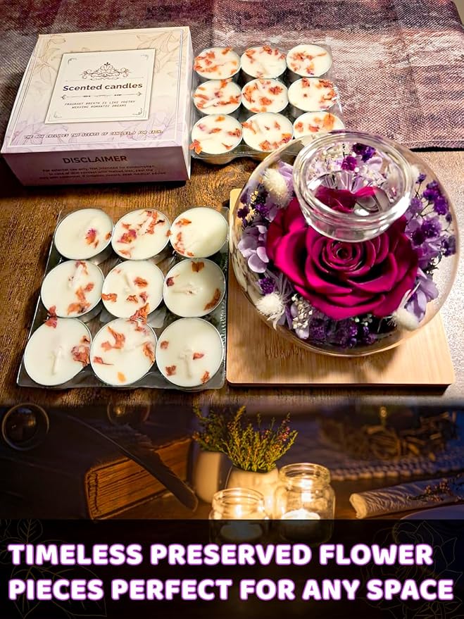 Mothers Day Rose Gifts for Mom Birthday Gift for Women Preserved Rose in Glass Dome with 2 Fragrances Eternal Purple Roses Forever Flowers for Delivery Mothers Day Flower Gifts for Mom Grandma Wife