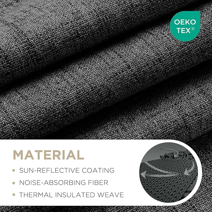 Joydeco Blackout Curtains for Bedroom - 90 Inch Long 100% Light Blocking 2 Panels Set Black Drapes, Thermal Insulated Room Darkening Curtains, Linen Textured for Living Room, Rod Pocket & Back Tabs