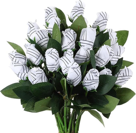 Suhine 24 Pcs Artificial Volleyball Rose Flowers Sports Party Favors Bulk for Birthday Graduation Wedding Party Decoration Table Centerpieces Mom Team Coach Senior Night Gift(Volleyball Color, Normal)
