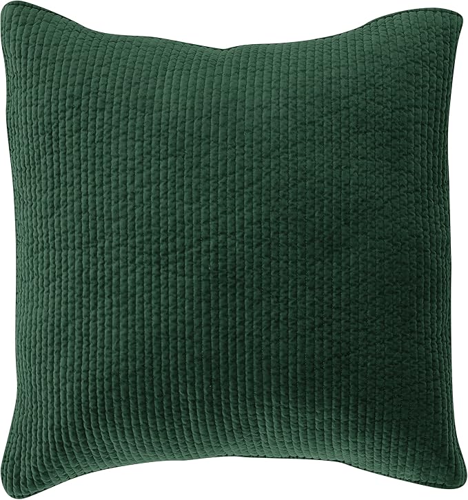 HiEnd Accents Stonewashed Velvet Quilted Euro Sham, 27x27 inch, Emerald Solid Color, Classic Traditional Rustic Style Luxury Bedding