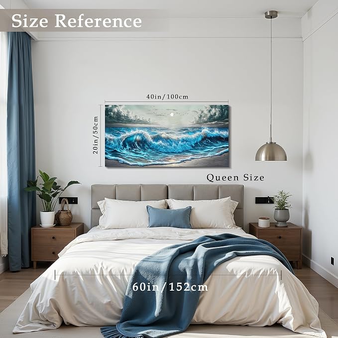 imjiayu Ocean Canvas Wall Art, Coastal Wall Decor, Beach Wall Art, Large Sunrise Seascape Decoration Painting Print, Sea Wave Landscape Picture For Living Room Bedroom Home Decor, 20" X 40"