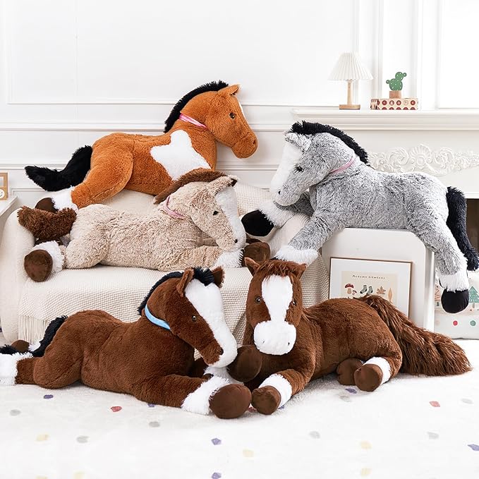 Tezituor 47inches Giant Realistic Horse Stuffed Animals, Hugging 4ft Soft Horse Plush Pillow for Sleeping, Large Stuffed Pony Plush Toys Birthday Gift for Boys Girls