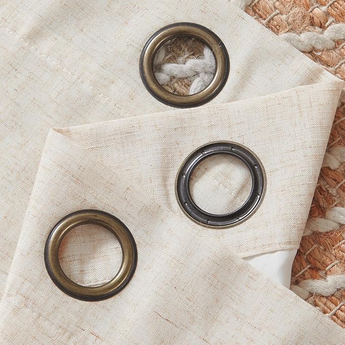 jinchan Linen Lined Curtains 63 Inch Length for Living Room Darkening Bathroom Curtains Window Beige Short Drapes for Kichen Room, 50 Inch Wide Farmhouse Drapes with Grommet Top, 2 Panel Set