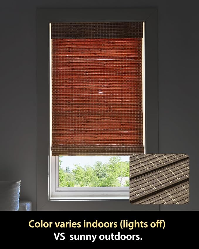 UNISHADES Cordless Bamboo Roman Shades, 30.5×48 in, BDP-Driftwood | Wide Bamboo Strip Weaving Technique, High light-blocking capacity, High Level of Privacy Protection