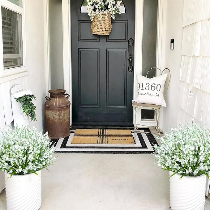 20 Bundles Artificial Lavender Flowers for Outdoors Fake Silk Flowers Faux Plants UV Resistant for Indoor Outside Spring Porch Garden Window Table Box Office Home Decorations, White