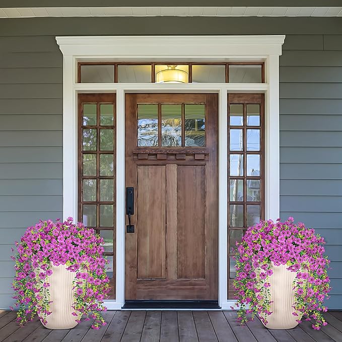 Fake Artificial Flowers for Outdoors Decoration, 2 PCS Faux UV Resistant Artificial Outdoor Flowers, Fake Hanging Plants Look Real Daisy No Fade Spring Decor for Porch Home Patio Balcony and Yard