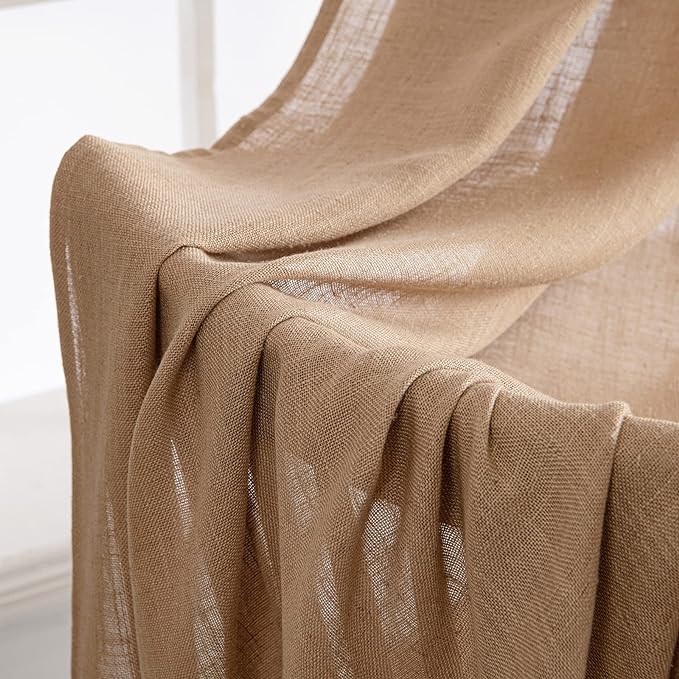 MIULEE Brown Linen Curtains 90 Inches Long for Bedroom Living Room, Soft Thick Linen Textured Window Drapes Semi Sheer Light Filtering Back Tab Rod Pocket Burlap Look Farmhouse Decor, 2 Panels Set