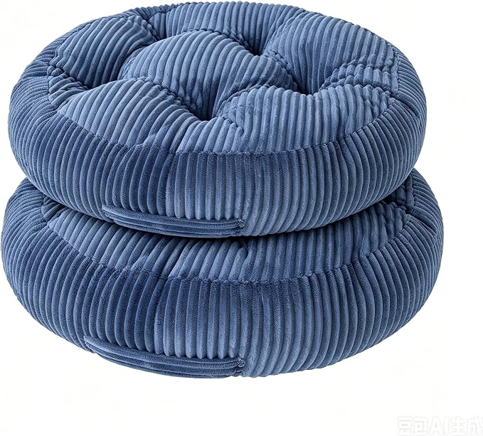 Round Floor Pillow, 6-Inch Thick Meditation Floor Cushion with PP Cotton Filling, Soft Corduroy Boho Floor Seating for Living Room, Bedroom, 22 x 22 Inches (Blue, 2 Pack)