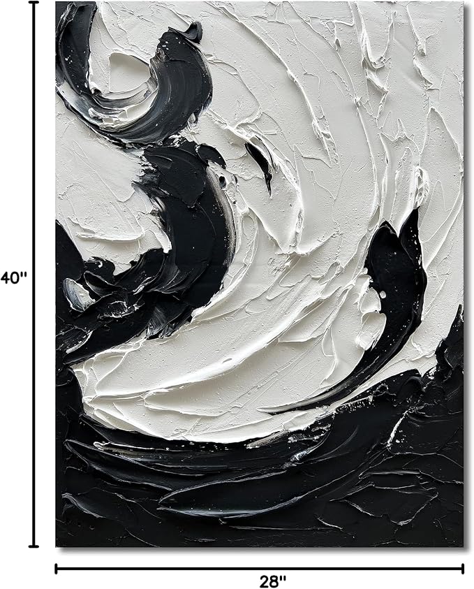 NANKAI Art 40x28 inches Hand-Painted Modern Wall Decorative Oil Painting Minimalist Style Art Black and White Abstract Thick Texture Painting Home Wall Decorative Painting
