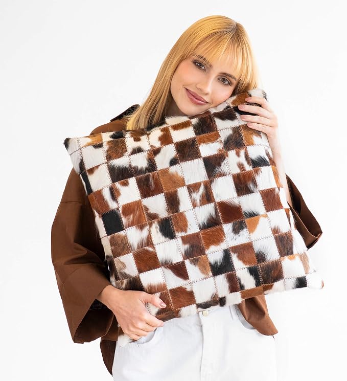 ecowhides 100% Genuine Brazilian Cowhide Pillow Cover – Luxury Leather Decorative Cushion for Rustic & Western Home Décor