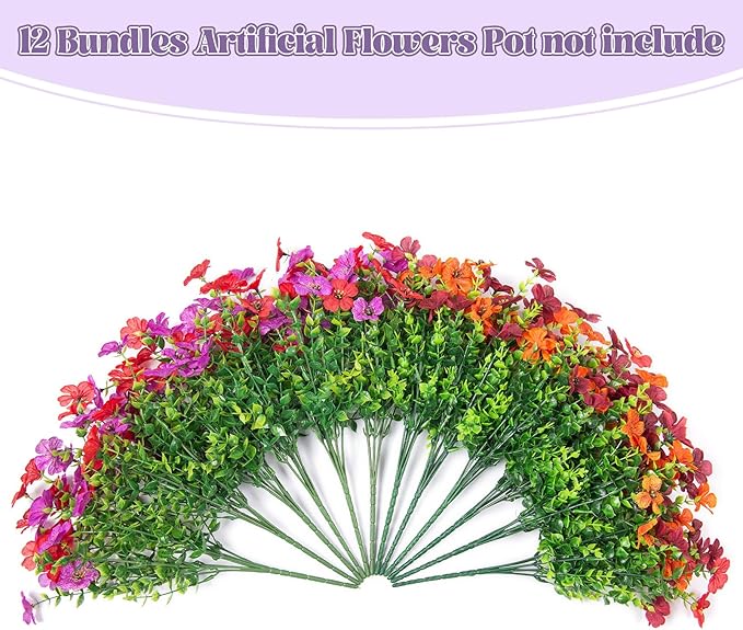INXUGAO Artificial Fake Flowers Plants for Outdoor Spring Summer Decor, 12 Bundles Faux Silk Flowers for Outdoor Outside Planter Colorful Daisy UV Resistant Look Real for Front Door Porch Patio Yard