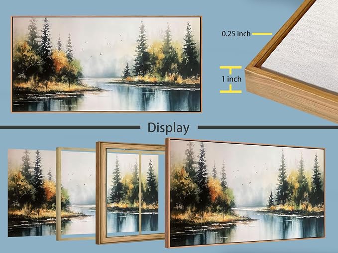 Arjun Forest Wall Art Canvas Landsacape Lake Painting Framed Large 58"x29" | Extra Large Wall Art for Living Room Bedroom Textured Lake Scenery Picture Artwork Dining Room Kitchen Home Office Wall Decor