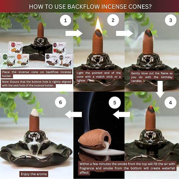 Exotic - Backflow Incense Cones for Waterfall - Scented Inscents-Cones - Copal, Amber, Musk, Oud - Insiensos Aromaticos - 6x10=60 Large Variety Pack