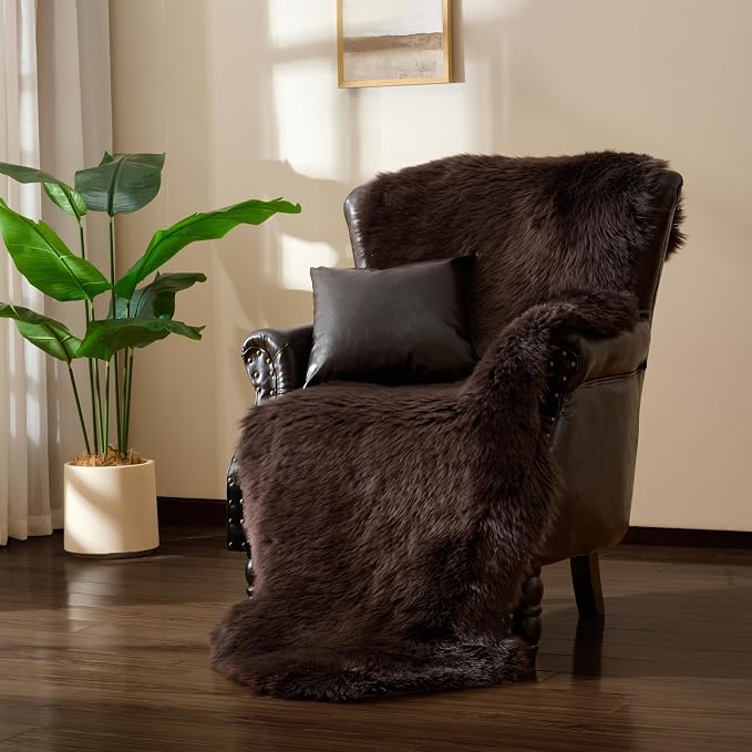 Premium Genuine Sheepskin Area Ruge - Real Wool Fur Shaggy Carpet | Fluffy Soft Natural Lambskin Rug Seat Chair Covers for Couch Sofa Bedroom Living Room(Coffee,2×6 Feet Sheepskin)