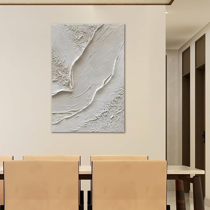 NANKAI Art Hand-Drawn 45x30 inch White Textured Art Oil Painting in Modern Large Abstract Style, Suitable as a Home Office Wall Decoration