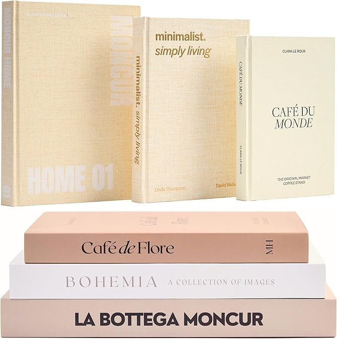 Moncur Home Faux Books for Decoration Coffee Table Books set of 3 Decorative Books Neutral Room Decor Aesthetic Shelf Decor Beige White Earth Tones Real Blank Pages Removable Covers Home Décor Accents