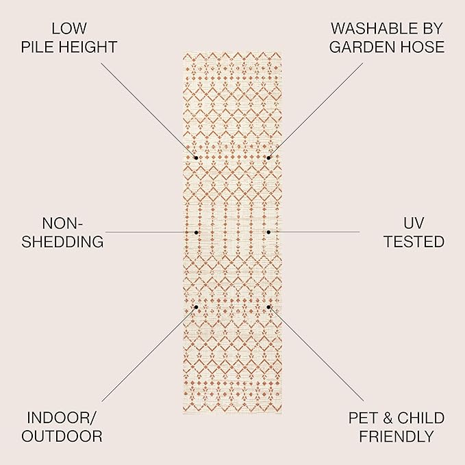 JONATHAN Y Moroccan Geometric Indoor Outdoor Runner Rug 2X8 Cream/Orange, Ourika Textured Weave for Backyard, Patio, Porch, Easy-Cleaning, High Traffic, Pet-Friendly, Non-Shedding (SMB108O-28)