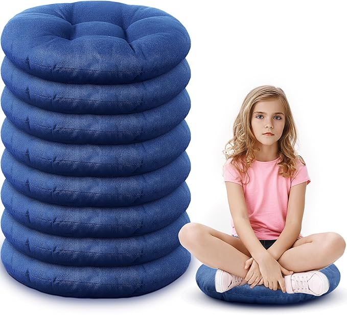 Fumete 8 Pcs 16 Inch Floor Cushions Pillow for Kids Bulk Classroom Round Flexible Seating Floor Cushions for Students Home Daycare School Reading Corner Yoga Meditation Picnic (Jewelry Blue)
