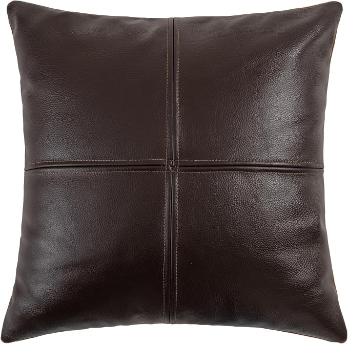Full Grain Leather Throw Pillow Cover (20" x 20") (Coffee) | Cowhide Sofa Cushion Case Thick Genuine Leather Throw Pillow for Living Room Bedroom and Home Office, Pack of 1, Cover Only