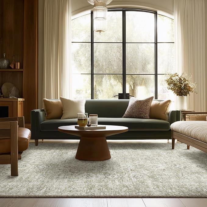 Washable Rugs for Living Room: 6x9 Area Rugs for Bedroom Ultra Soft Non-Slip Stain Resistant Vintage Boho Large Carpet for High-Traffic Dining Room - Farmhouse Decor