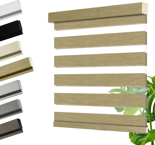 Cordless Zebra Blinds for Windows, Blackout Interior Blinds,Easy to Install,UV Protection,for Offices and Home,Custom Roller Shades, Mousse Light Bown,60" W x 36" H