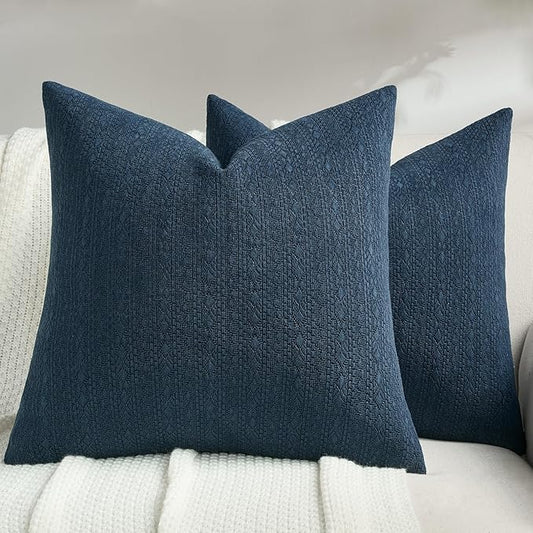 FUTEI Navy Blue Chenille Throw Pillow Covers 22x22 Inch Set of 2,Soft Striped & Diamond Textured Cushion Cases,Modern Home Decor for Couch Living Room