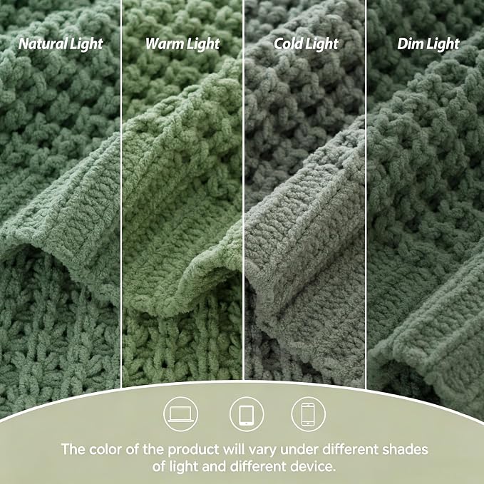 Bunnikins & Clover Knitted Waffle Throw Blanket 50x60 Inches, Sage Green Throw Blanket for Couch, Soft Cozy Chenille Knit Blanket Warm Decorative Throw for Sofa