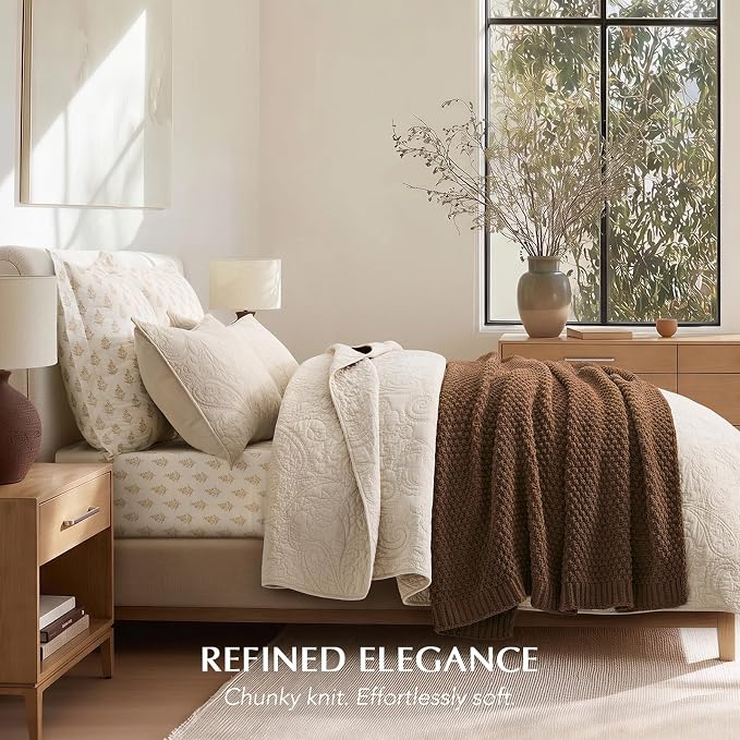 EVERGRACEHOME Chunky Chenille Knit Throw Blanket for Couch, Soft Luxurious Moss Stitch Chair Blankets for Bed, Cozy Decorative Farmhouse Knitted Throws for Sofa, Burnt Orange, 60" x 80"