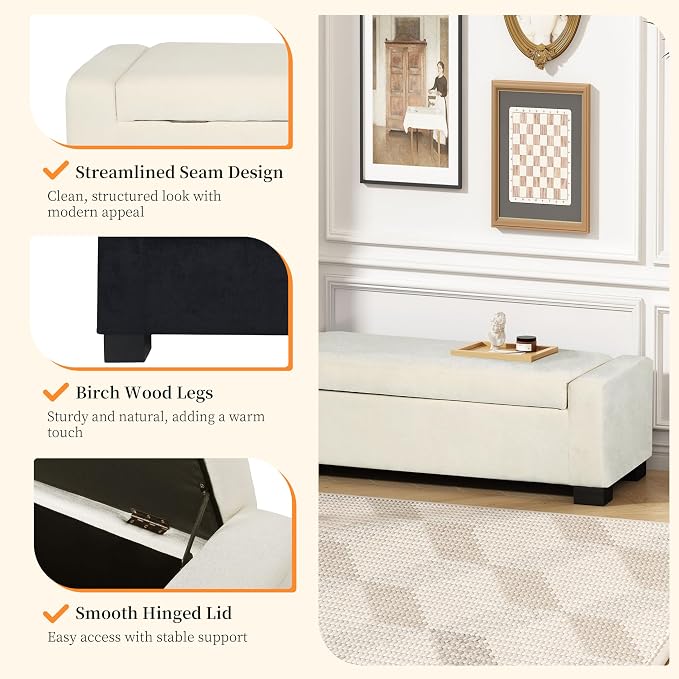 Christopher Knight Home Storage Ottoman, Upholstered Storage Bench, Foot Rest Stool Chair, End Side Table, Modern Fabric Seating Ottoman, Toy Box Organizer for Bedroom, Living Room, Entryway, White