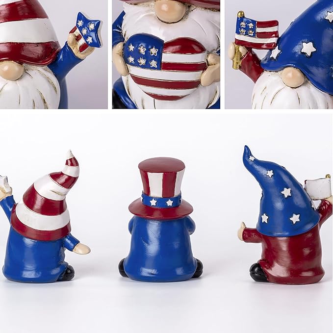 Valery Madelyn 4th of July Gnomes Decorations, Memorial Day Decorations for Home Decor, Large 3Pcs Patriotic USA 250th Anniversary Decorations, Stars and Stripes Gnomes Figurine for Independence Day