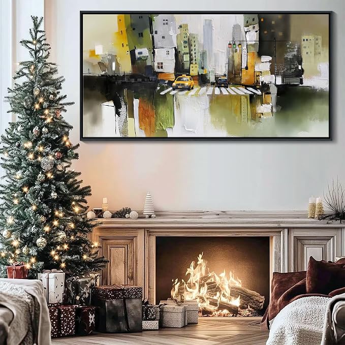 HGUAOA Abstract Canvas Wall Art for Living Room - Modern Wall Art for Office & Bedroom - Yellow City Wall Pictures for Above Bed Decor - Large Canvas Artwork for Home Decor 20×40IN