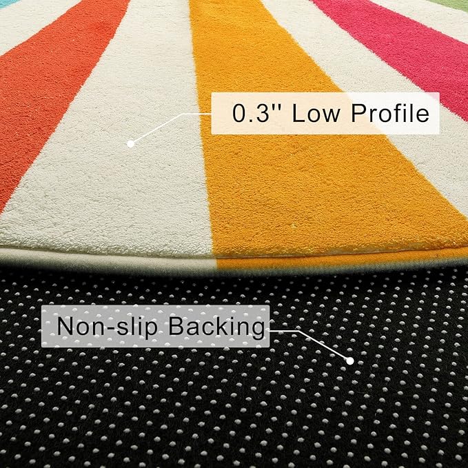 STARUIA Round Boho Rug 6 Ft Washable Round Area Rug for Playroom, Sunshine Circle Rug for Kids Room, Non-Slip Circluar Rainbow Carpet Soft Large Kids Rug for Classroom Dorm Bedroom