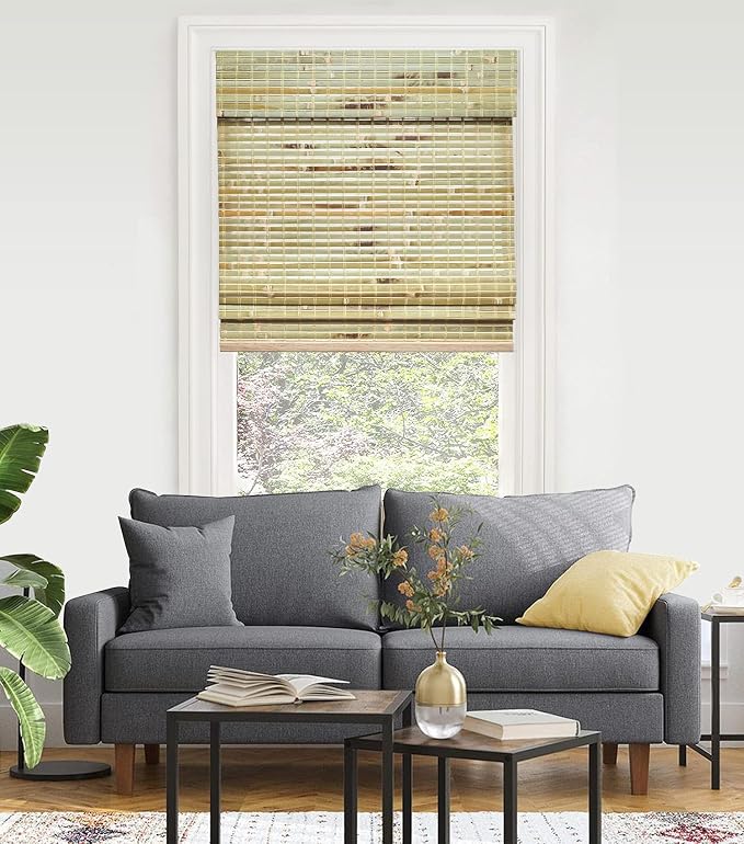 LazBlinds Custom Size Cordless Bamboo Roman Shades, h-003 | Natural Light Filtering Bamboo Window Blinds, Bamboo Blinds for Bedroom Living Room Office Indoor