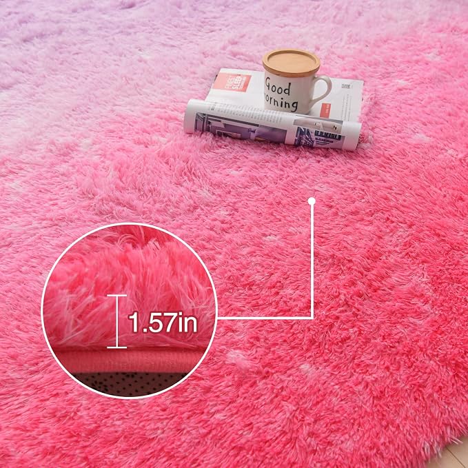 A Nice Night Shaggy Fluffy Faux Fur Area Rug, PinkPurple Tie Dye Star Glitter Printed,Soft, Luxurious Carpet Rugs for Nursery Rug, Bedroom, Living Room,5'x7'