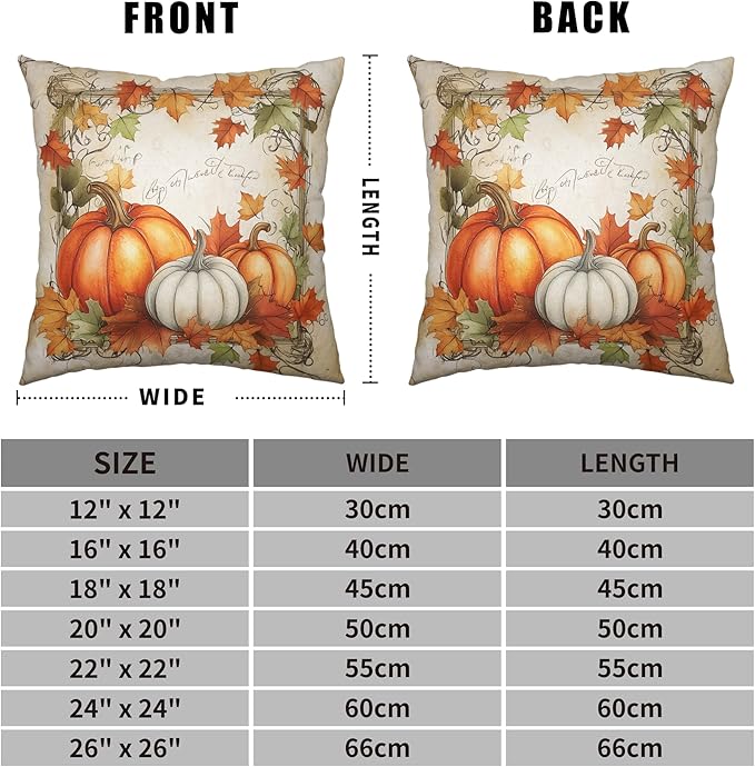 Fall Pillow Covers 20x20 Set of 2 Maple Leaves Pumpkin Pillow Covers Autumn Harvest Pillowcase Thanksgiving Vintage Cushion Case for Home Decor Couch Sofa
