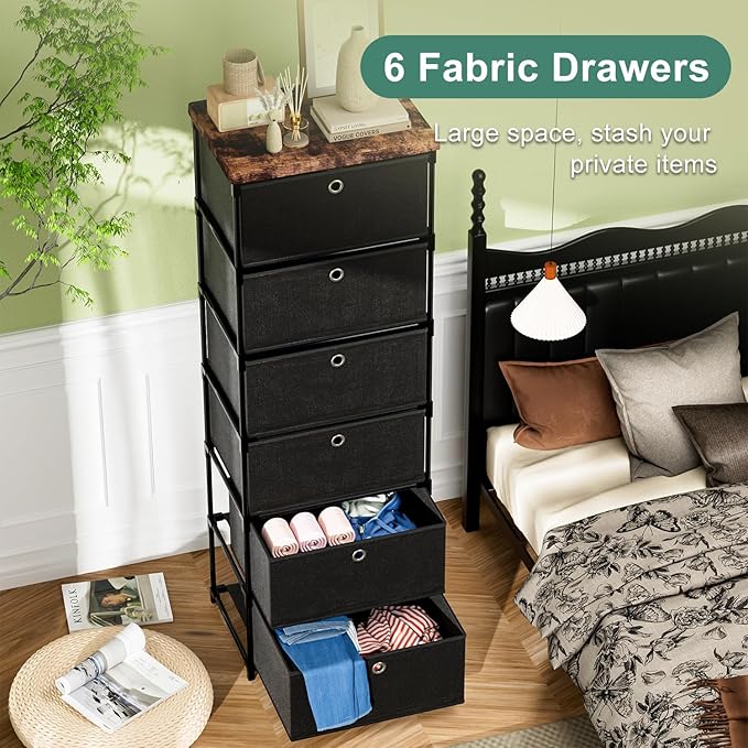 LUKYTOWER Fabric Storage Drawers and Chest of Drawers, Beautiful Small Dresser with Drawers, Sturdy 6 Drawer Dresser for Closet Dorm,Drawer Unit for Toys,Yarns