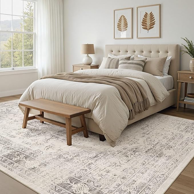 UERMEI 10x14 Area Rug Living Room Rugs - Washable Vintage Soft Large Rug Indoor Floor No Slip Rug Carpet for Bedroom Farmhouse Under Dining Table Home Office Decor - Beige/Camel