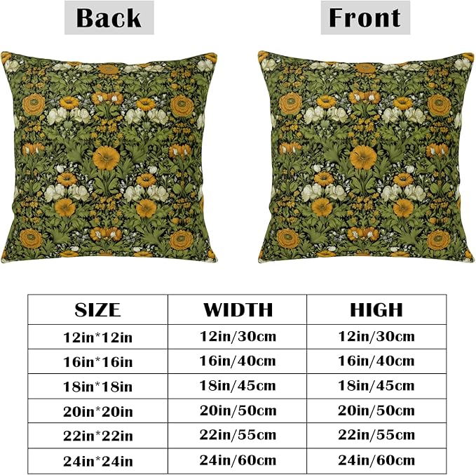 Dark Green Plant Floral Pillow Covers 18x18 Sage Green Botanical Throw Pillow Covers Fern Leaf White Orange Flowers Pillowcase Vintage Wildflower Cushion Case for Couch Sofa 2 Pack