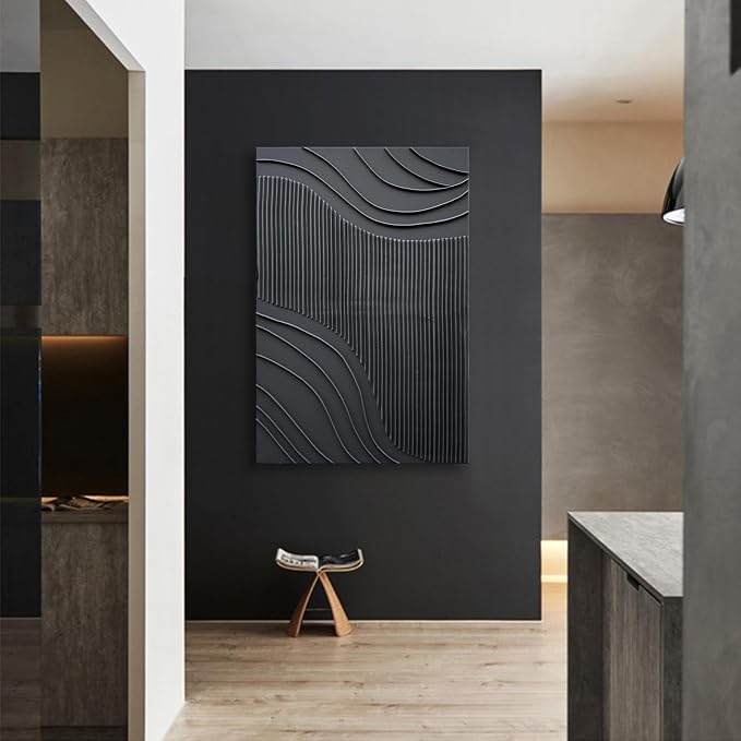 NANKAI Art Pure Black Texture Minimalist Art Oil Painting 36x24 inch Contemporary Art Oil Painting Home Office Wall Decorative Art