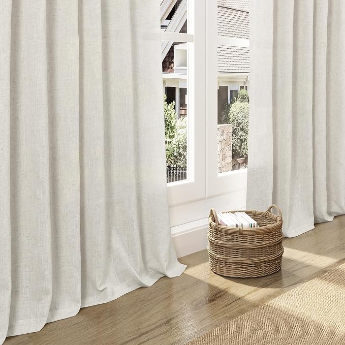Nanspring Mousse White Linen Curtains 84 Inches Long for Living Room Light Filtering Semi Sheer Curtain Back Tab Simple Modern Elegant Luxury Coastal Decor Drapes for Bedroom Office 52x84,2 Panels