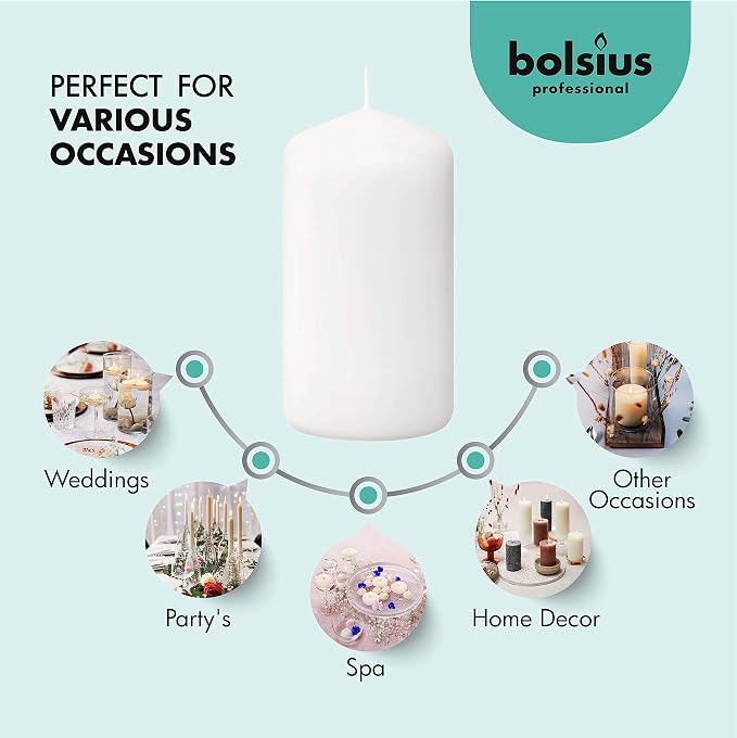 Bolsius White Pillar Candles – 2x3 Inches – 20 Pack Unscented – 15 Hours