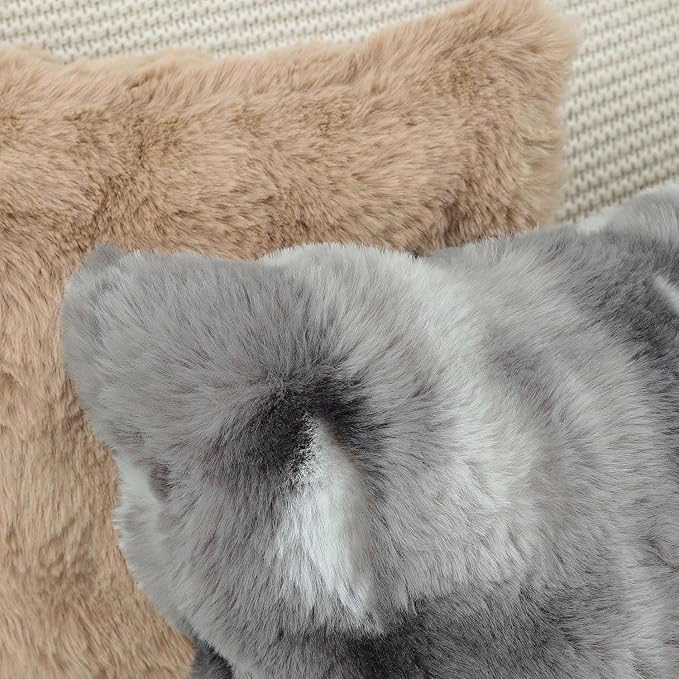MADIZZ Pack of 2 Thick Plush Faux Wool Throw Pillow Covers Soft Boho Throw Pillows Luxurious Cushion Covers for Couch Sofa Bedroom Living Room Home Decor 12x20 Inch Dark Grey