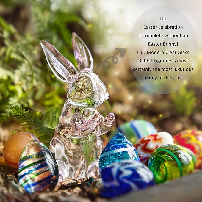 HDCRYSTALGIFTS 3.5inch Crystal Rabbit Bunny Figurine Collectibles Spring Easter Bunny Decorations Glass Art Animal Paperweight Easter Home Decor Creative Gift