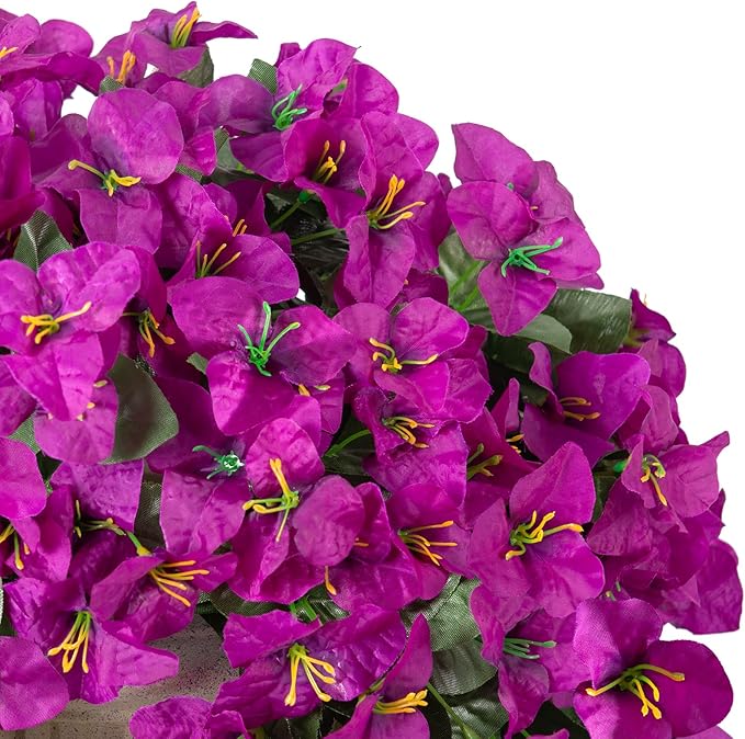 INXUGAO 2 pcs Artificial Faux Bougainvillea Flowers Plants for Outdoor Outside Summer Decoration, Fake Silk UV Resistant Long Trailing Vines for Front Door Porch Planter Balcony (Purple Deep Lotus)
