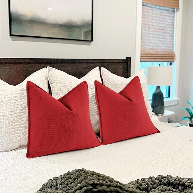 ZWJD Red Pillow Covers 24x24 Set of 2 Chenille Throw Red Pillows Cushion Covers with Elegant Design Soft and Luxurious Decorative Pillows for Couch, Bed, and Christmas Decor