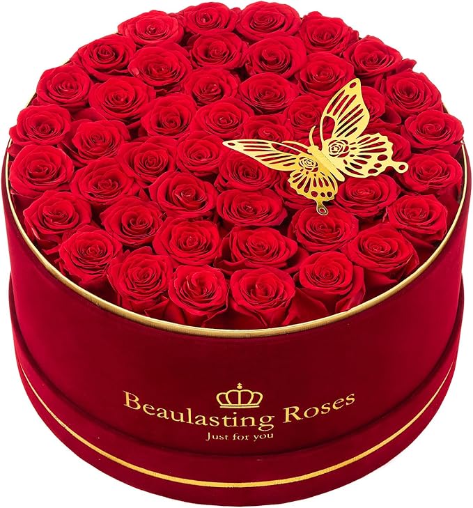 Beaulasting 47-Piece Forever Flowers Roses in a Box Preserved Roses for Her Mother's Day Birthday Flowers for Her Mom Women Wife Valentine's Day (Red)